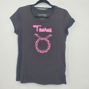 ♡ Rocker Girl Taurus Graphic Print Tee Size XL Black and Pink